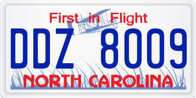NC license plate DDZ8009