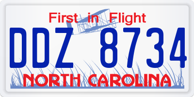 NC license plate DDZ8734