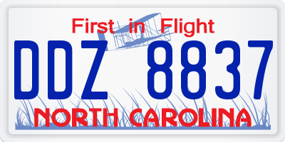 NC license plate DDZ8837