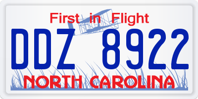 NC license plate DDZ8922
