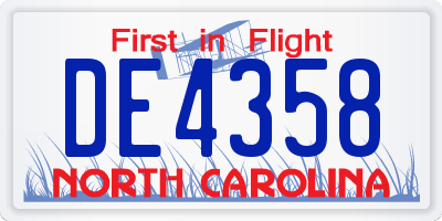 NC license plate DE4358