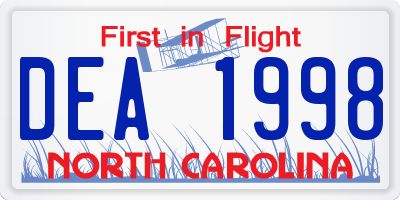 NC license plate DEA1998