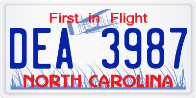 NC license plate DEA3987
