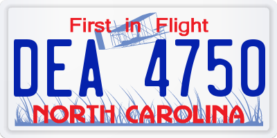 NC license plate DEA4750