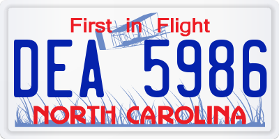 NC license plate DEA5986