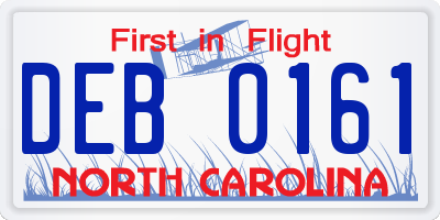 NC license plate DEB0161