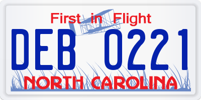 NC license plate DEB0221