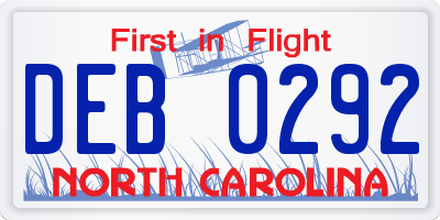 NC license plate DEB0292