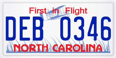 NC license plate DEB0346