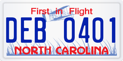 NC license plate DEB0401