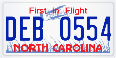 NC license plate DEB0554