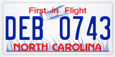 NC license plate DEB0743