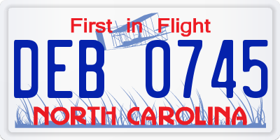 NC license plate DEB0745