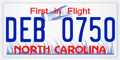 NC license plate DEB0750