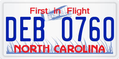 NC license plate DEB0760