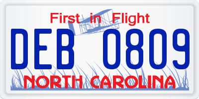 NC license plate DEB0809