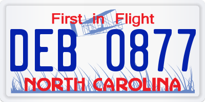 NC license plate DEB0877