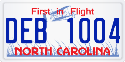 NC license plate DEB1004