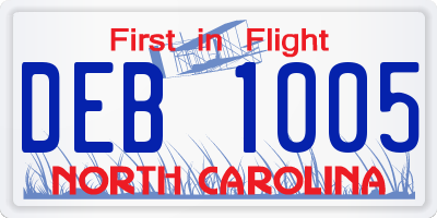 NC license plate DEB1005