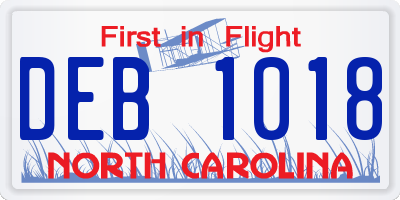 NC license plate DEB1018