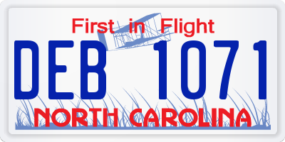 NC license plate DEB1071