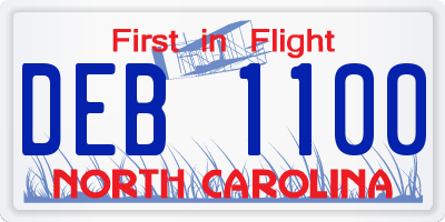 NC license plate DEB1100