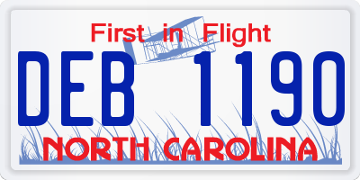 NC license plate DEB1190