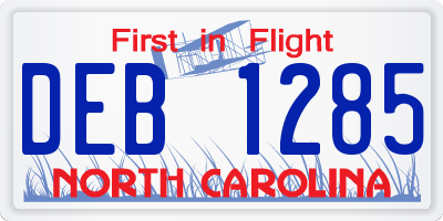 NC license plate DEB1285