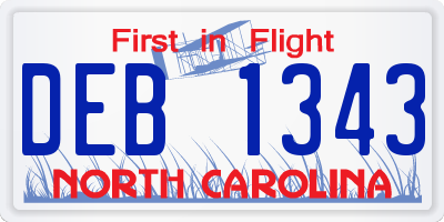 NC license plate DEB1343