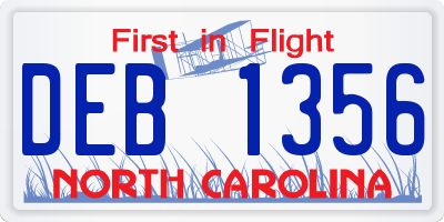 NC license plate DEB1356