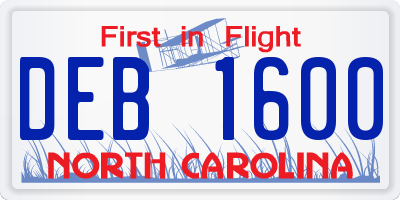 NC license plate DEB1600
