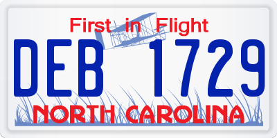 NC license plate DEB1729