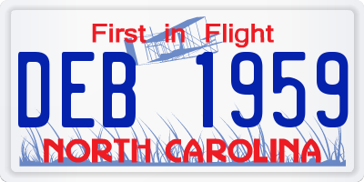 NC license plate DEB1959