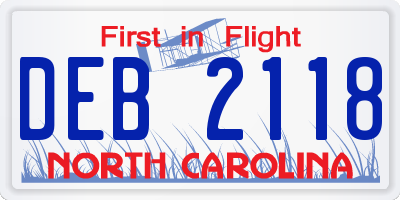NC license plate DEB2118