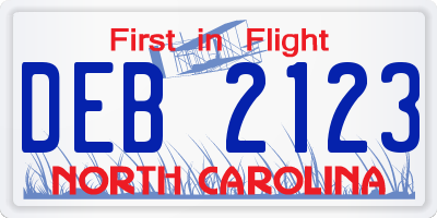NC license plate DEB2123
