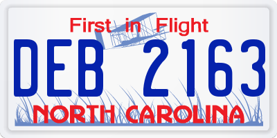 NC license plate DEB2163