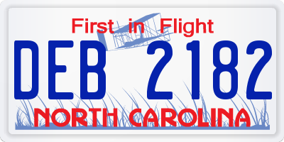 NC license plate DEB2182