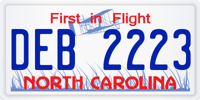NC license plate DEB2223