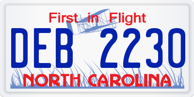 NC license plate DEB2230