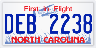 NC license plate DEB2238