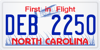 NC license plate DEB2250