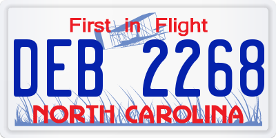 NC license plate DEB2268