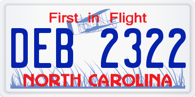 NC license plate DEB2322