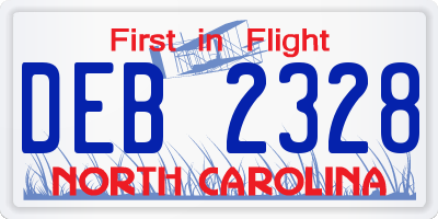 NC license plate DEB2328