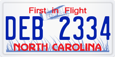 NC license plate DEB2334