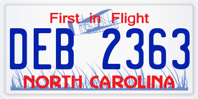 NC license plate DEB2363