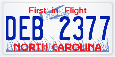 NC license plate DEB2377