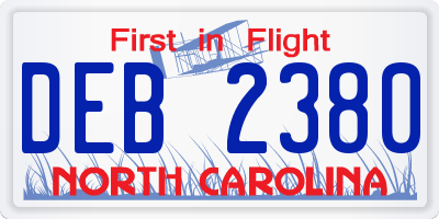 NC license plate DEB2380
