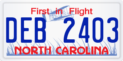 NC license plate DEB2403