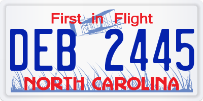 NC license plate DEB2445